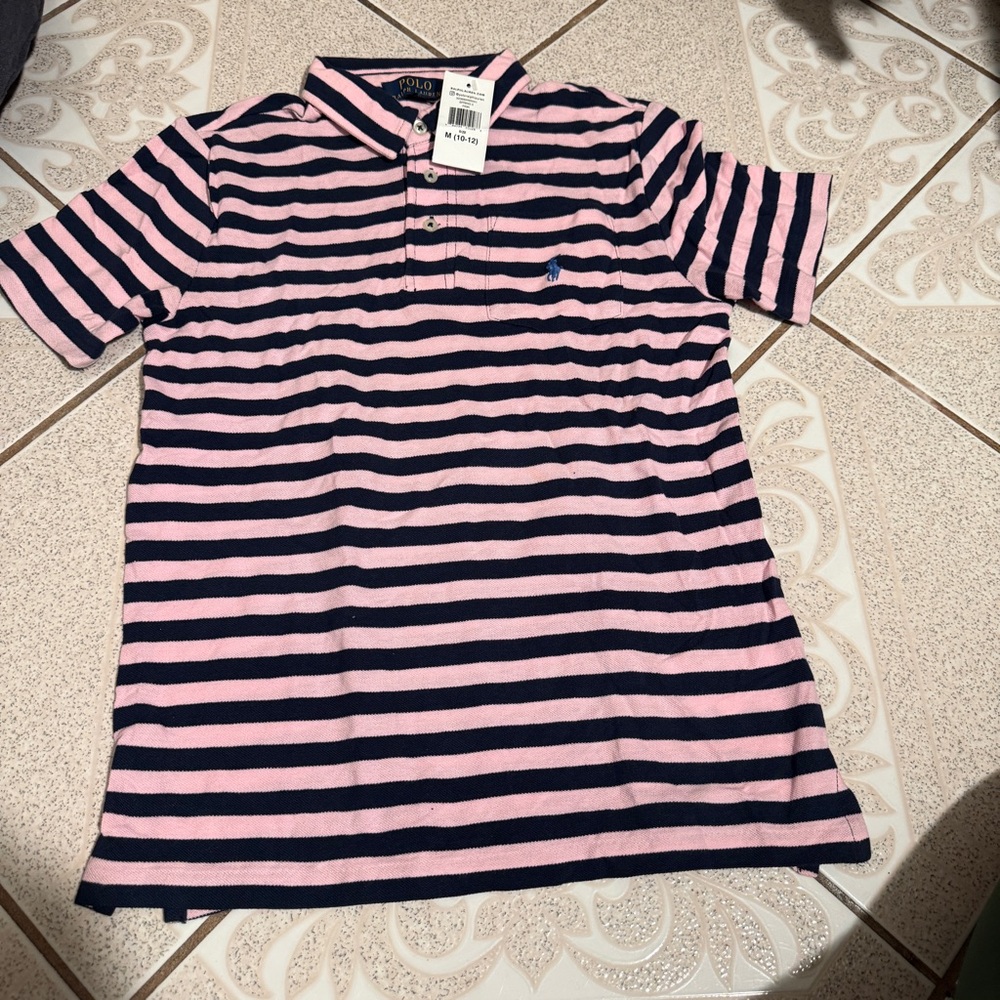 New Polo Ralph Lauren Shirt Pink Striped casual shirt Boys Medium 10-12